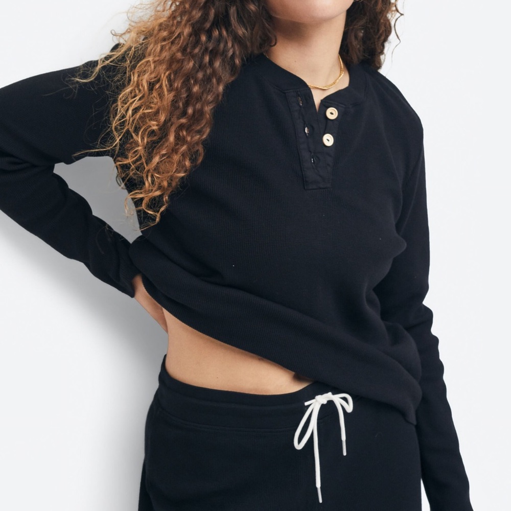 MATE the Label Organic Thermal Henley in Black Size Small